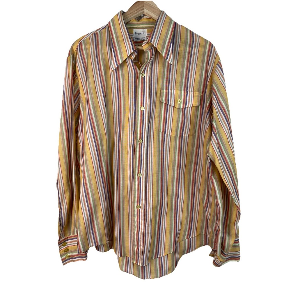Vintage Brewster Men's XL Colorful Striped Long Sleeve Button Up Shirt